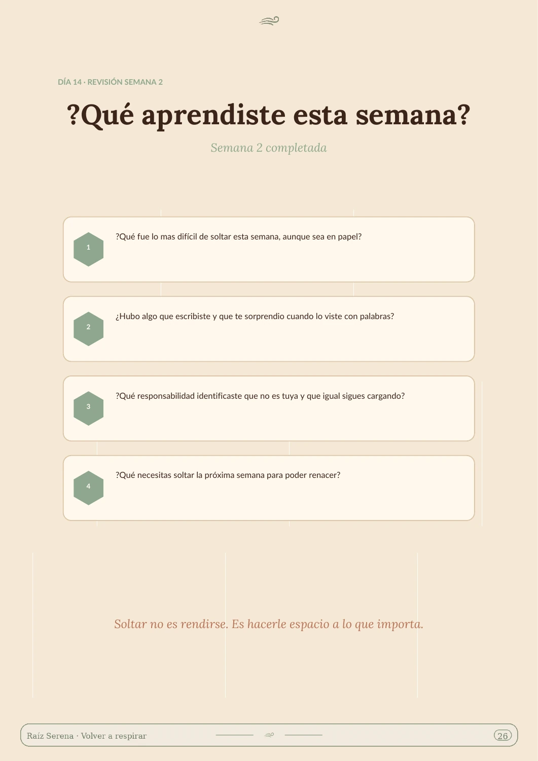 Página real con preguntas para revisar lo aprendido durante la segunda semana